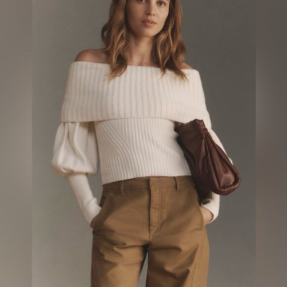 Brand New by Anthropologie The Tessa Off-The-Shoulder Puff-Sleeve Sweater - Picture 11 of 11